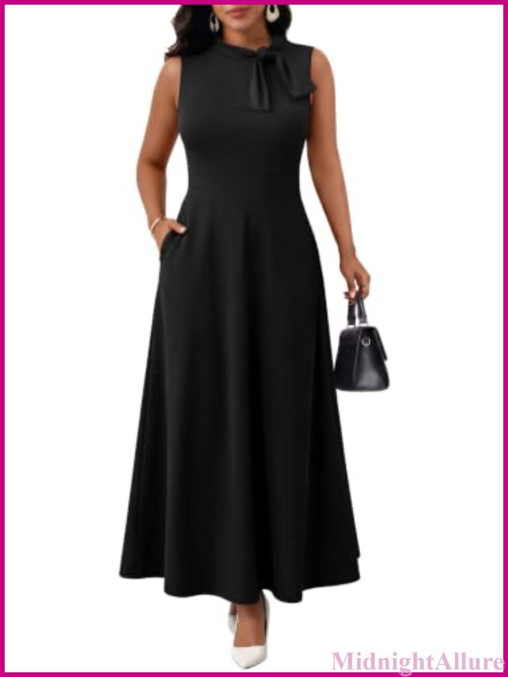 Sleeveless Maxi Dress A-Line Bow Tie Neck Semi-Formal Wedding Guest